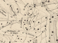 ラカイユの星図（1756年）に描かれた le Cameleon。天の南極に対して背を向けている。