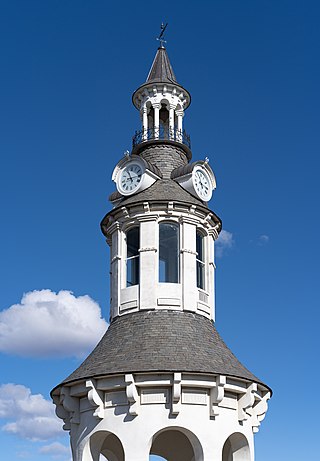 Corner tower of the Cone and Kimball Building in Red Bluff, California