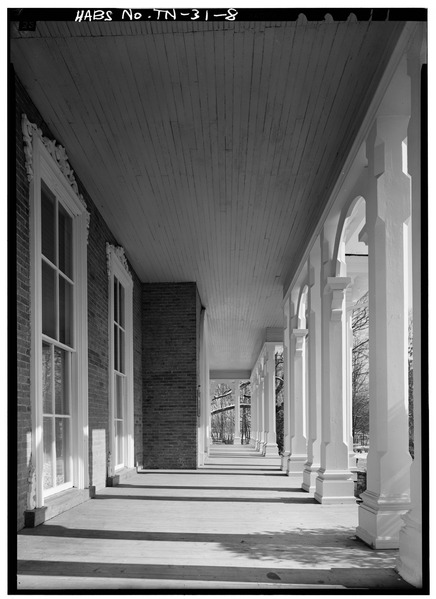 File:DETAIL- PORCH AND WINDOWS, LOOKING EAST - Oaklands, North Maney Avenue, Murfreesboro, Rutherford County, TN HABS TENN,75-MURFS,1-8.tif