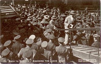 Soldiers boarding a leave boat during World War I Daily Mail Postcard - Back to Blighty - Boarding the leave boat.jpg