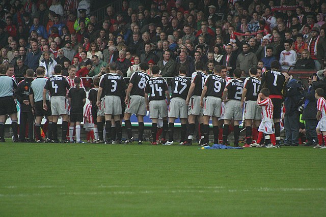 The Derry City team lined up prior to the game with Sligo Rovers in the 2006 FAI Cup semi-final at the Sligo Showgrounds on 29 October