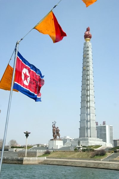 The Juche Tower symbolizes the official state philosophy of Juche.