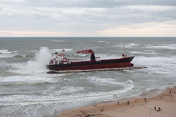 Efe Murat Shipwreck in Bari, Italy, seen from the top of a building, February 2019