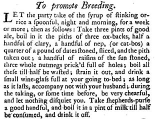 Recipe "To Promote Breeding" Eliza Smith The Compleat Housewife 1739 To Promote Breeding.jpg