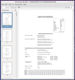Evince 3.14.1 che visualizza le specifiche di un velivolo della FAA, in un PDF di pubblico dominio