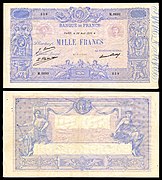 Banknotes of France, Banque de France, 1,000 Francs (1926).