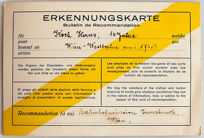 File:Feldpost von Hans 1935-09-07 Bahnhofsmission Wien Erkennungskarte 1.JPG