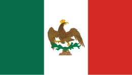 Flag of the First Mexican Empire (1821-1823) showing the Mexican crown. Flag of Mexico (1821-1823).svg