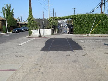 Former tracks of the Inglewood Line on Venice's Broadway Street, next to Electric Avenue