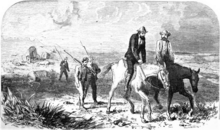 En route to Oregon with Joseph Meek,as depicted in Frances Fuller Victor's 1877 book Eleven years in the Rocky Mountains and a life on the frontier. Governor Lane and Marshal Meek enroute to Oregon.png