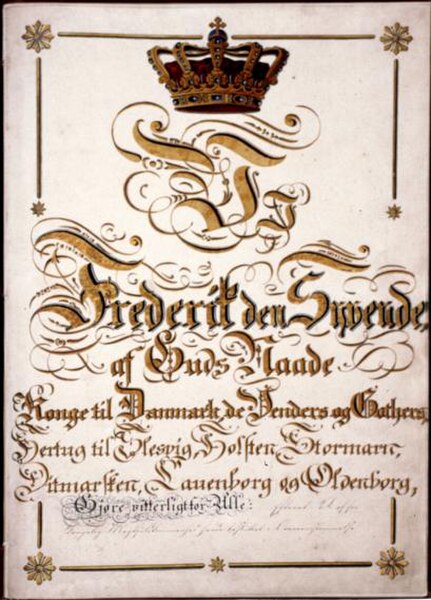 Front page of the first constitution from 1849