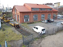 Umgebauter ehemaliger Lokschuppen auf dem Betriebsbahnhof