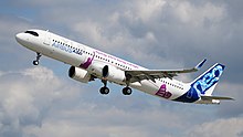 The A321XLR made its maiden flight on 15 June. Hamburg-Finkenwerder Airport Airbus Industrie Airbus A321-251NY F-WXLR (DSC05191).jpg