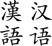 „Kínai nyelv”, baloldalt hagyományos, jobboldalt egyszerűsített kínai írásjegyekkel