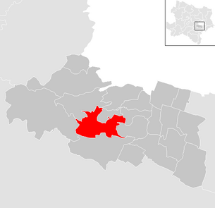 Lage der Gemeinde Hinterbrühl im Bezirk Mödling (anklickbare Karte)