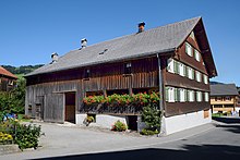 The Bregenzerwalderhaus. This specific building in Schwarzenberg, Vorarlberg (Austria) is listed as a protected building. Hof 27 Schwarzenberg.JPG