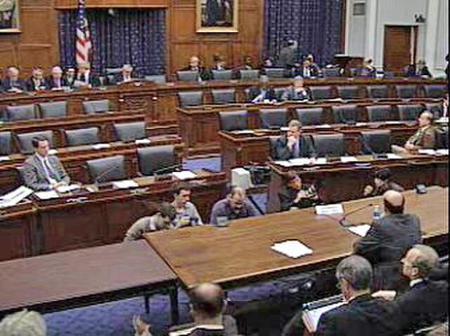 Ben Bernanke (lower right), former chairman of the Federal Reserve Board of Governors, at a House Financial Services Committee hearing on February 10,