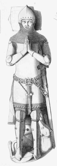 Nineteenth-century drawing of effigy of Humphrey de Bohun, 4th Earl of Hereford, Hereford Cathedral