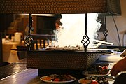 Kebabs cooking in an Istanbul restaurant.