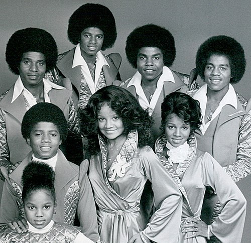 The Jackson siblings in 1977, without Jermaine. From left, back row: Jackie, Michael, Tito, Marlon. Middle row: Randy, La Toya, Rebbie. Front row: Jan