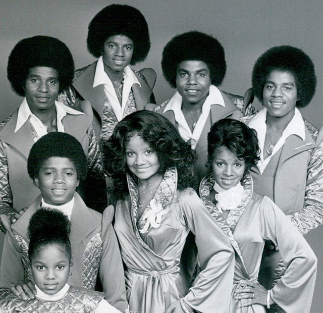 The Jackson siblings from their television program The Jacksons. Front, from left: Janet, Randy, La Toya, Rebbie. Back, from left: Jackie, Michael, Ti