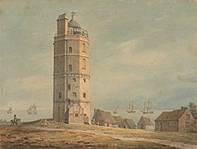 The lighthouse in the 1790s (with convex lenses on the lantern). James Malton - The North Foreland Lighthouse, Kent - B1975.3.875 - Yale Center for British Art.jpg