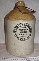 Practical printing on a stoneware Australian jar (printed in New Zealand?)