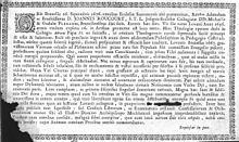 Death notice of Joannes Roucourt, describing his life in Latin Joannes Roucourt death notice (1676).jpg