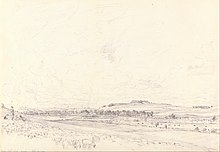 An 1829 sketch of Old Sarum by John Constable, displaying the site of the abandoned hillfort John Constable - Old Sarum at Noon - Google Art Project.jpg
