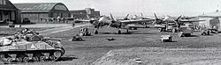 US Sherman tanks occupy the airfield on April 7, 1945