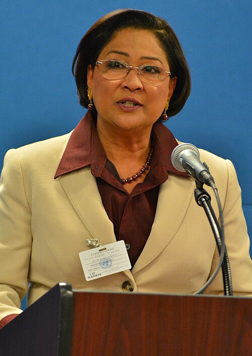 Kamla Persad-Bissessar, the sixth Prime Minister of Trinidad and Tobago (2010–2015) and third leader of the United National Congress