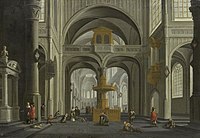 Church Interior label QS:Len,"Church Interior" label QS:Lpl,"Wnętrze kościoła" label QS:Lnl,"Kerkinterieur" 1652. oil on panelmedium QS:P186,Q296955;P186,Q106857709,P518,Q861259. 44 × 64 cm (17.3 × 25.1 in). Amsterdam, Rijksmuseum Amsterdam.