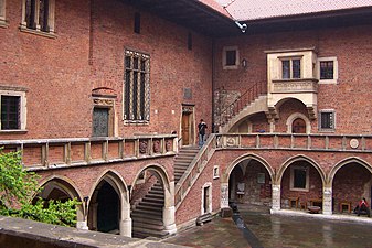 Collegium Maius in Kraków, Poland. An example of late Gothic brick architecture. Professors lived and worked upstairs, while lectures were held downstairs.