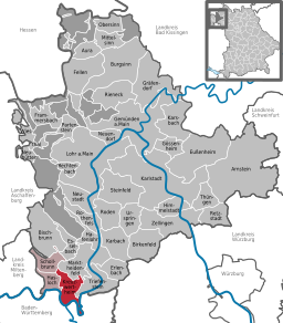 Läget för Kreuzwertheim i Landkreis Main-Spessart