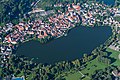 Stadtkern mit See aus der Luft