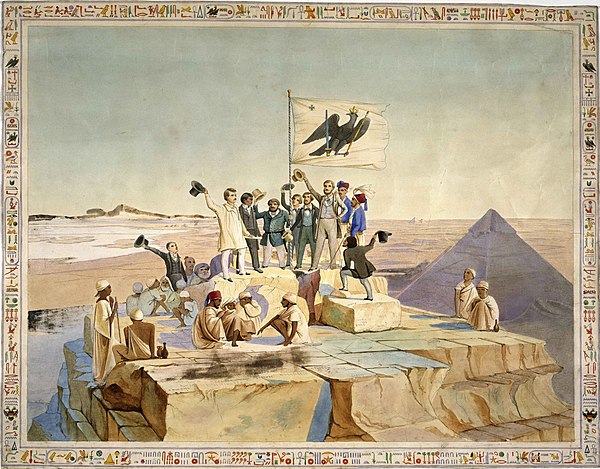 Members of the Prussian expedition to Egypt celebrate Frederick William IV's birthday on the summit of the Great Pyramid of Giza