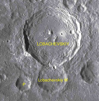 Lobachevskiy and its two satellite craters Lobachevskiy sattelite craters map.jpg
