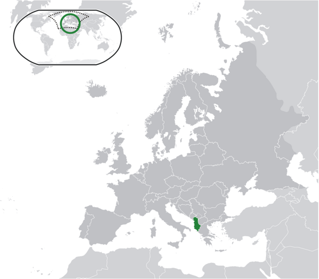 Location of އަލްބޭނިއާ (green)in Europe (dark grey)  –  [Legend]