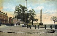 Victorian houses along the common and Major Little fountain, c. 1900 London, Woolwich Common & Major Little memorial.jpg