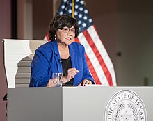 Valdez speaks at the Texas gubernatorial debate at the LBJ Presidential Library in 2018 Lupe-Valdez-09-28-2018.jpg