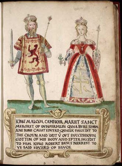 Portrait of Malcolm and Margaret, from the Forman Armorial (1562)