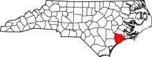 Harta e Onslow County në North Carolina
