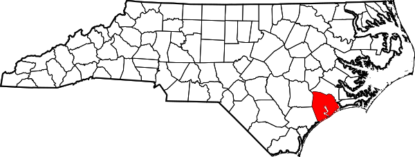 Map of North Carolina highlighting Onslow County