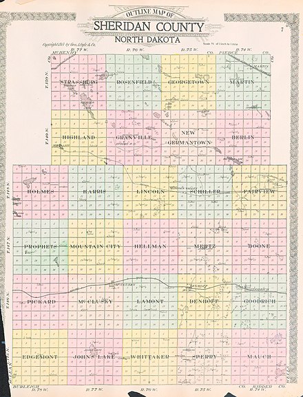 Outline map of Sheridan County, North Dakota, 1914
