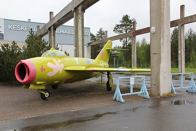 MiG-17 at the Aviation Museum of Central Finland in Jyväskylä. The paintscheme is from 2006 and is based on the idea of Luonetjärvi primary school stu