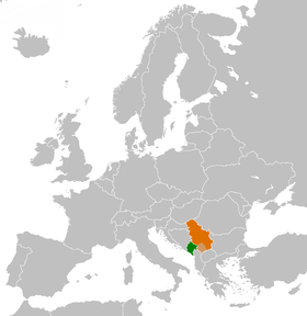 Sırbistan (turuncu), Kososvo (açık turuncu) ve Karadağ'ın (yeşil) konumu.