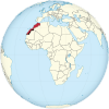 Il Marocco sul globo (dichiarato tratteggiato) (Africa centrata) .svg
