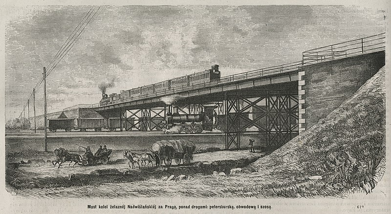 File:Most kolei żelaznej Nadwiślańskiej za Pragą, ponad drogami- petersburską, obwodową i szosą (58713).jpg