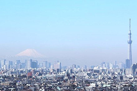 Mount Fuji and the tower, seen from Chiba
