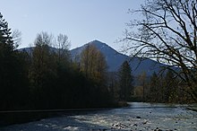 The Middle Fork Snoqualmie River near North Bend. Mt. Washington is in the background.